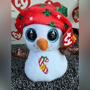 Ty Beanie Boo Snowman Plush with Red Hat Brrrnie New with Tag January 19 B-day